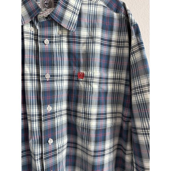 CINCH Mens X-Large Plaid Button Up Long Sleeve Blue Shirt Western Rodeo - Picture 4 of 11